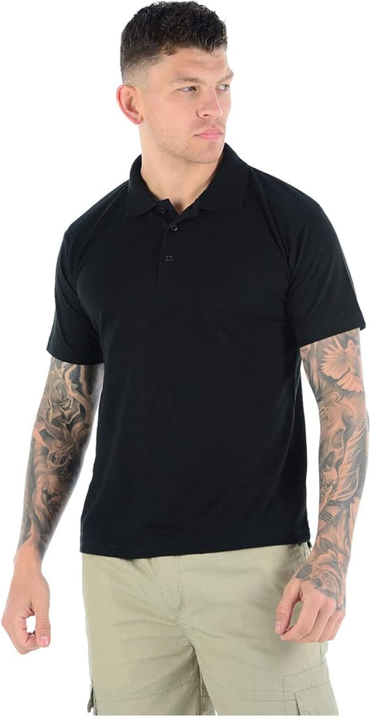 Mens Polo Short Sleeve Plain T-Shirt Classic - Black