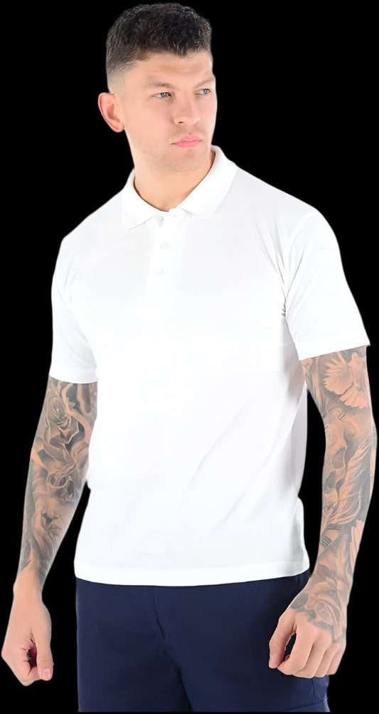 Mens Polo Short Sleeve Plain T-Shirt Classic - White