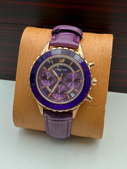 Swarovski Leather Watch - Purple