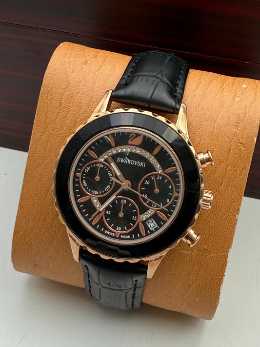 Swarovski Leather Watch - Black