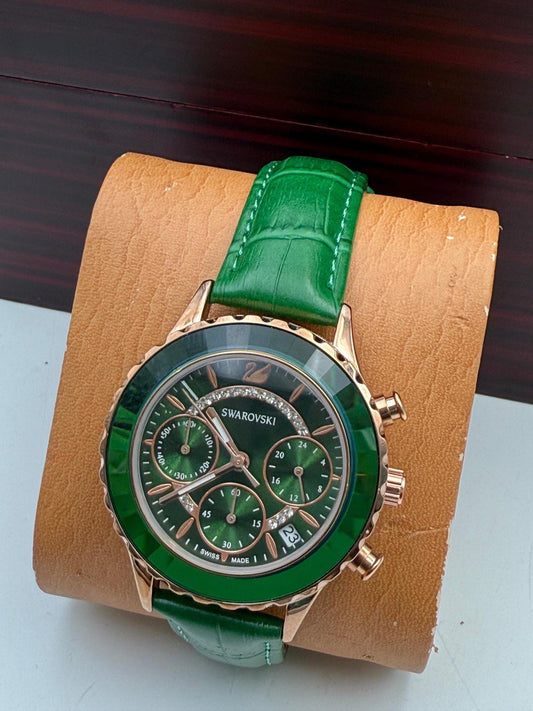 Swarovski Leather Watch - Green